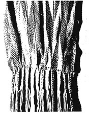 <I><B><FONT SIZE=2>Ojibwa chevron sash of several bands woven together. Photo courtesy Mllwaukee Public Museum.</FONT></B></I>